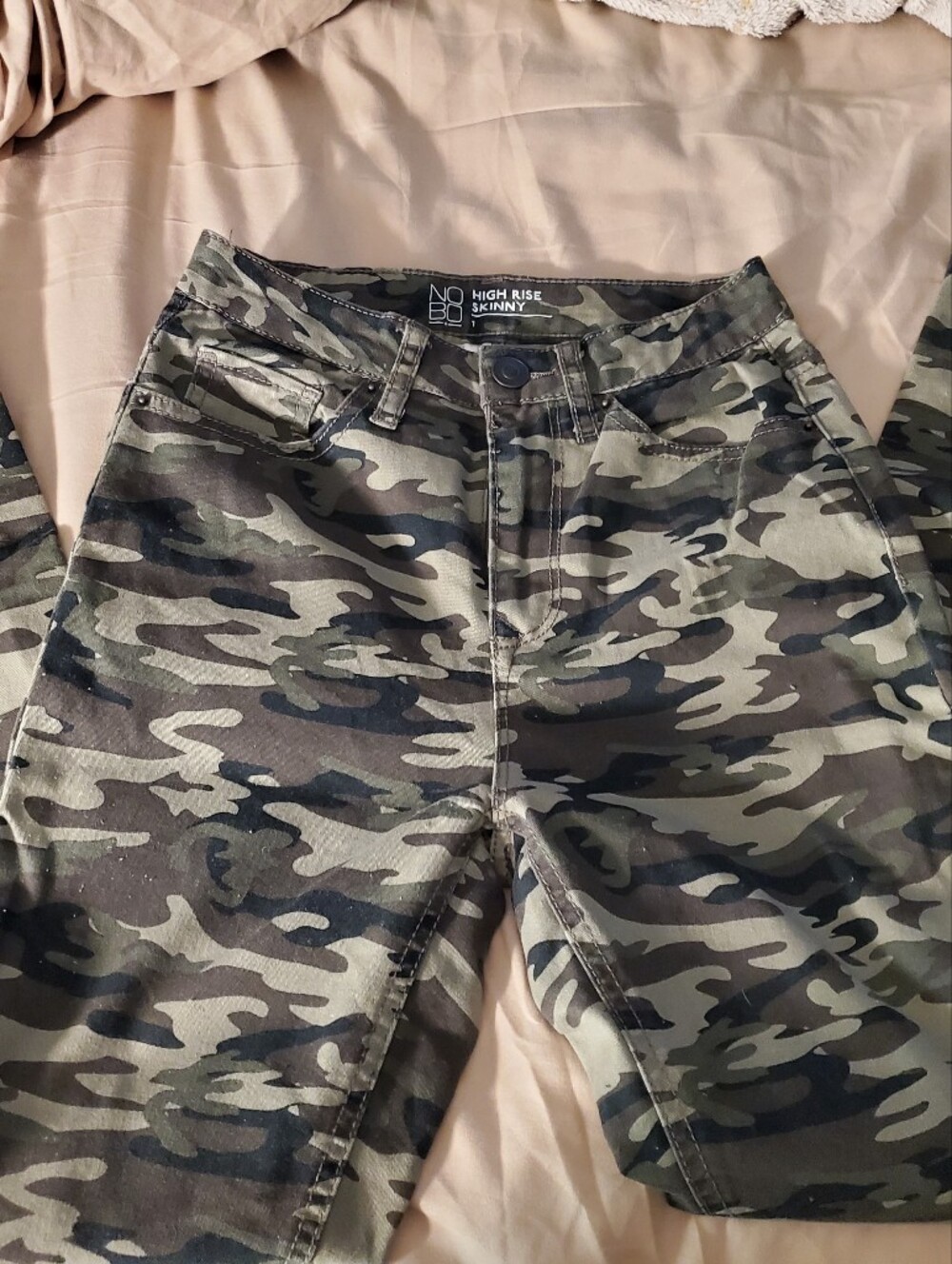 NOBO High Rise Skinny Jeans in Camo Green & Black